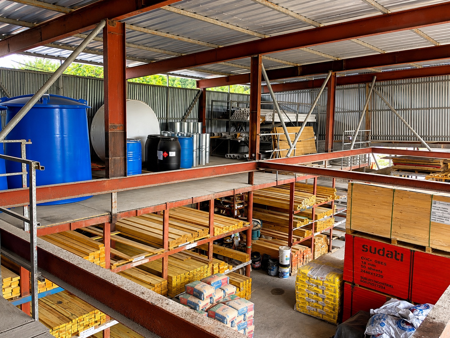 Almacén principal con áreas para materiales